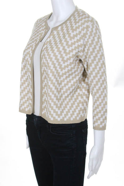 Belford Beige Cotton Checkered Open Front Cropped Cardigan Sweater Size Small