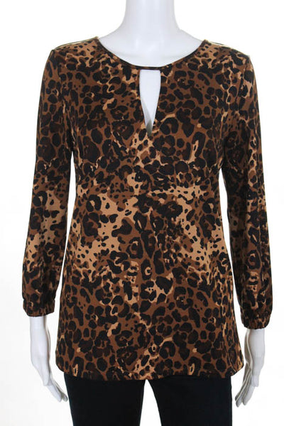 Julie Brown Brown Cheetah Print Long Sleeve Stretch Blouse Top Size Medium