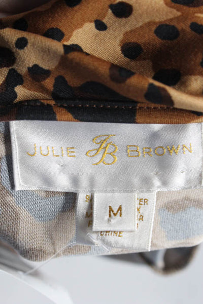 Julie Brown Brown Cheetah Print Long Sleeve Stretch Blouse Top Size Medium