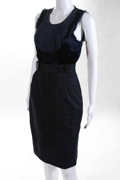 Development Navy Blue Silk Blend Ruffled Bust Sheath Dress Size 4