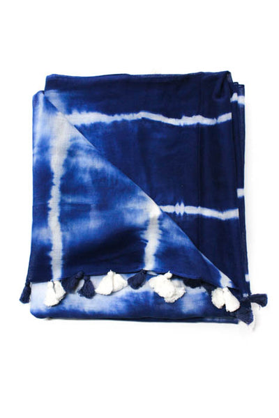 Joelle White Blue Tie Dye Fringe Scarf New $65