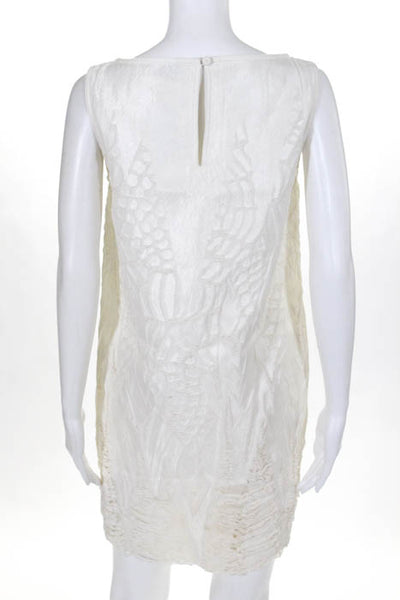 Fendi White Cotton Distressed Sleeveless Shift Dress Size 40