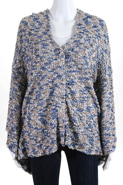 Astars Blue Beige Gray NEW $129 V Neck Hooded Bette Poncho Size Small