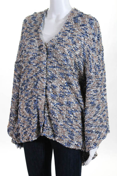 Astars Blue Beige Gray NEW $129 V Neck Hooded Bette Poncho Size Small