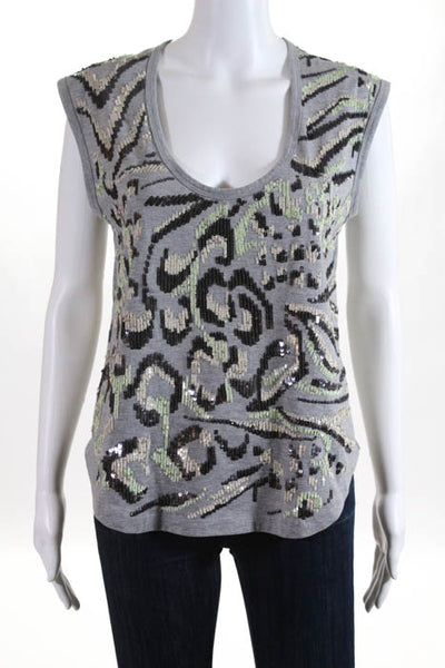 Milly Gray Green Black Cotton Blend Sequined Sleeveless Blouse Size Small