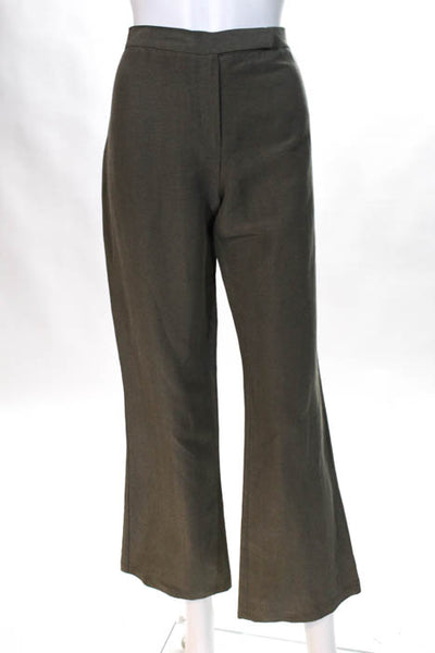 Emanuel Ungaro Green Linen Flat Front Straight Trouser Pants Size European 38