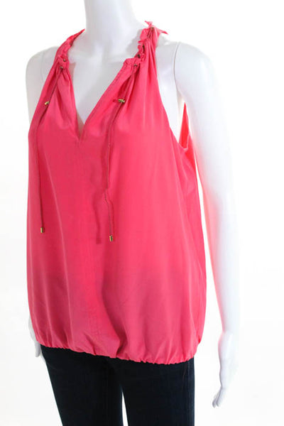 Trina Turk Pink Silk Sleeveless V Neck Blouse Top Size Medium