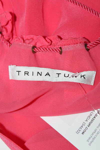 Trina Turk Pink Silk Sleeveless V Neck Blouse Top Size Medium