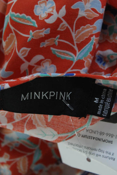 MINKPINK Orange Blue 3/4 Sleeve Knee Length Day Dress Size Medium