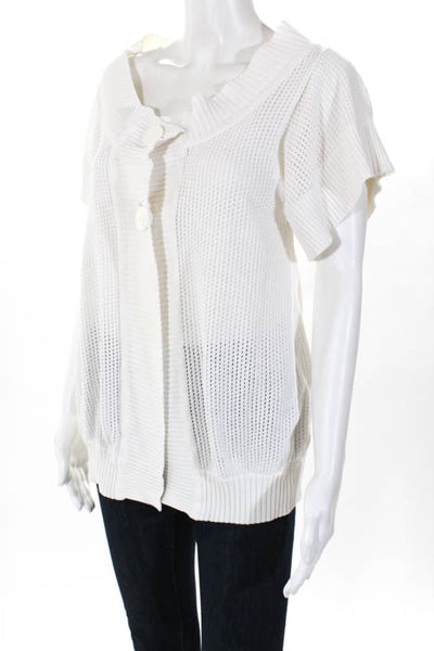 Jamison White 100% Cotton Ribbed Open Knit Button Closure Cardigan Size Small