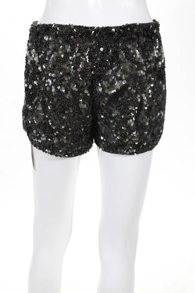 Designer Women's Shorts Size Small Gray Metallic Sequin Elastic Mini