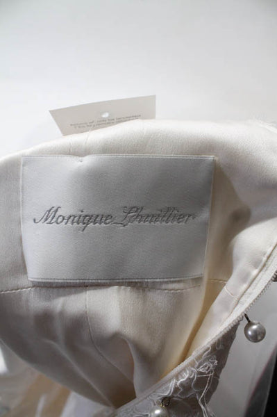 Monique Lhuillier Womens Wedding Dress Size 2 White Lace Full Length