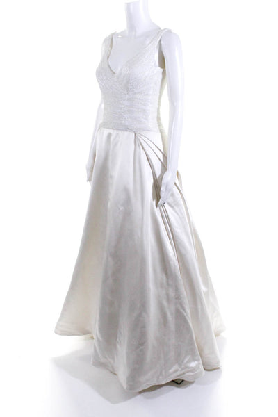 Peter Langner Womens Beaded A-Line Full Length Wedding Gown White Size EUR 44