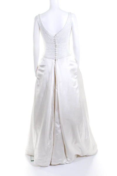 Peter Langner Womens Beaded A-Line Full Length Wedding Gown White Size EUR 44