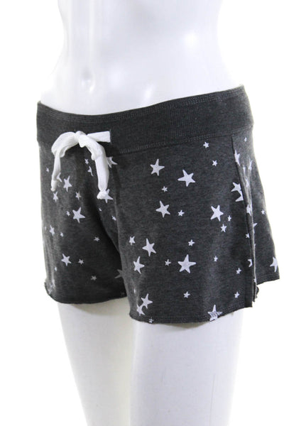Juvia Womens Classic Rise Casual Drawstring Shorts Gray White Cotton Star Size S