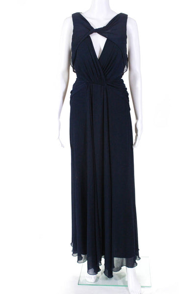 Badgley Mischka  Womens Drape Front Petunia Gown Navy Blue Size 10 10335086