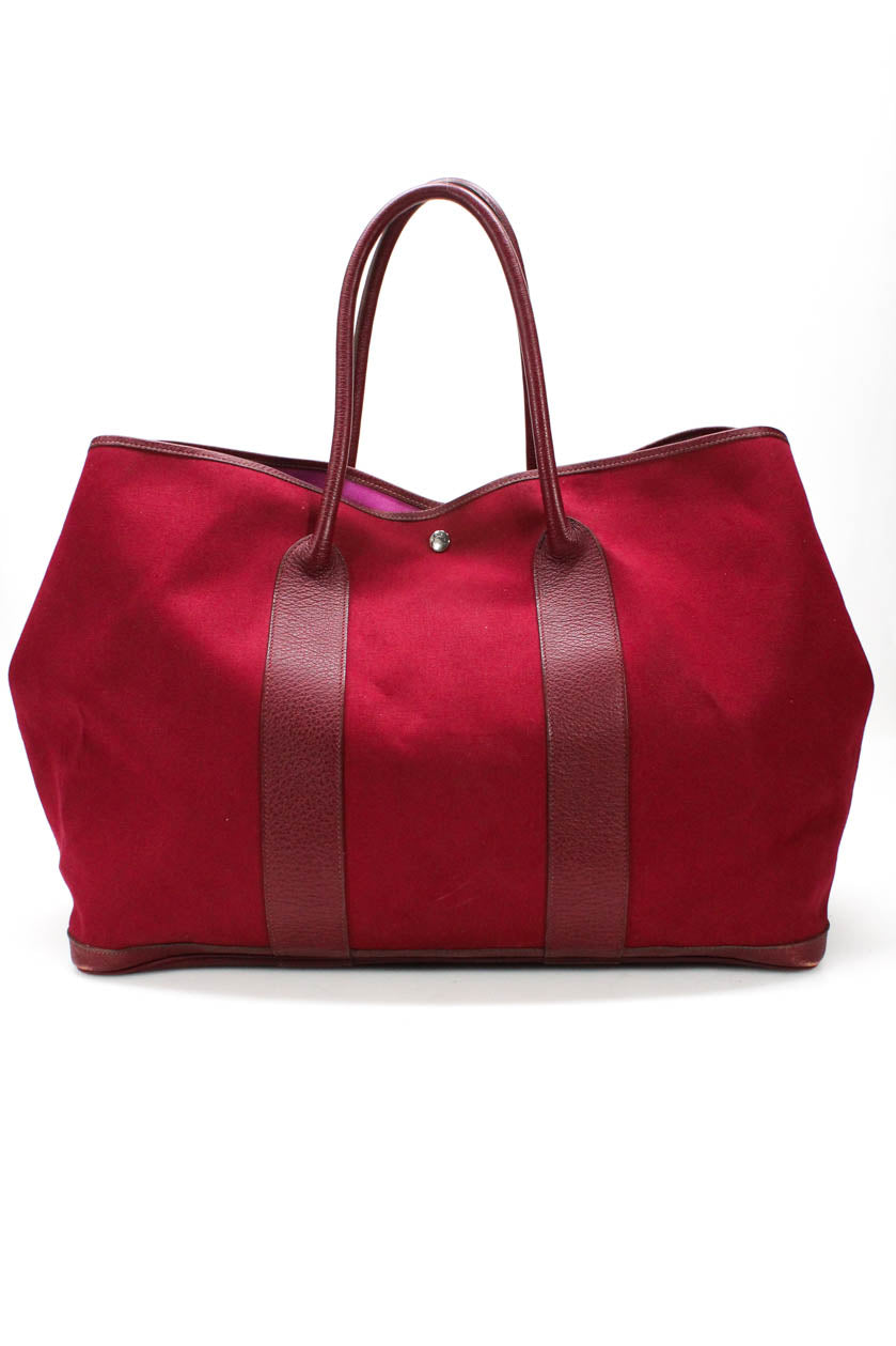 Hermes Womens Toile Canvas Garden Party 39 Weekender Tote Shoulder Handbag Red