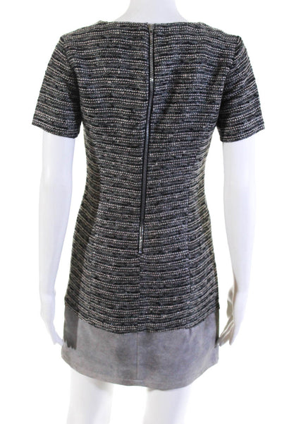 Tart Womens Short Sleeve Faux Leather Tweed Sheath Dress Gray Size Small
