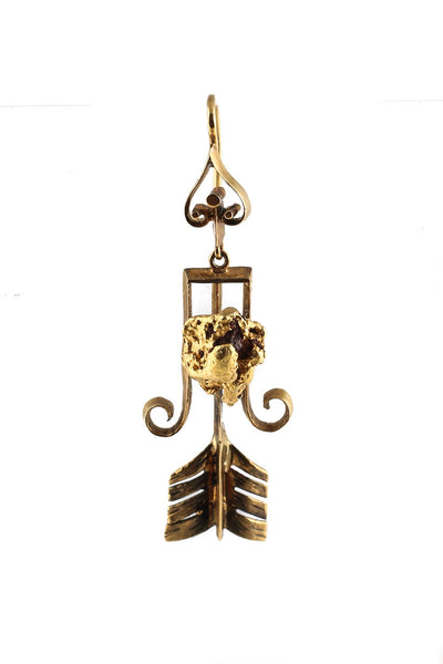 Designer Victorian Yellow Gold Arrow Dangle Earrings
