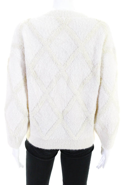 Raga Womens Fuzzy Crew Neck Casual Long Sleeve Sweater Top Ivory Size Medium