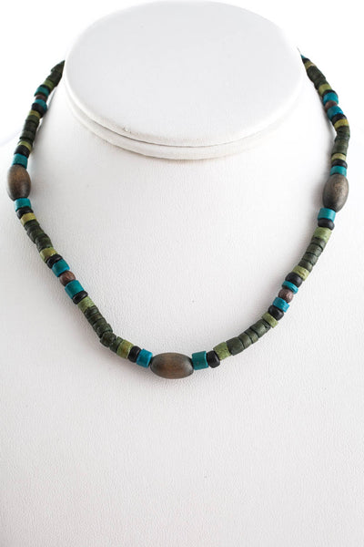 Designer Wood Beaded Multicolor Necklace Green Black