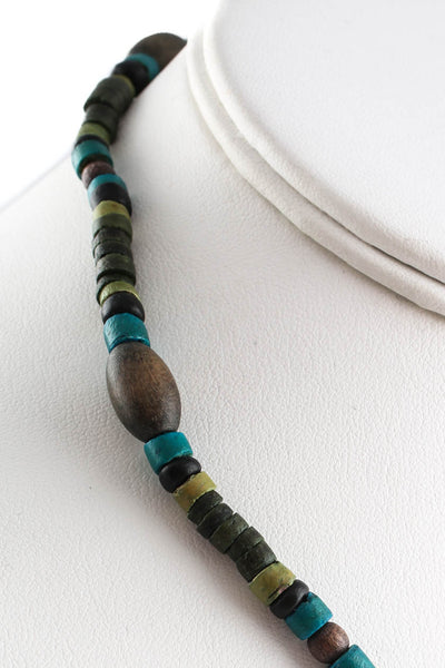 Designer Wood Beaded Multicolor Necklace Green Black