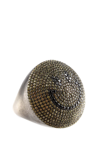 Jolie Altman Oxidized Sterling Silver Black Diamond Sapphire Smiley Ring Size 7