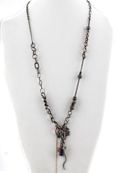 Designer Sterling Silver Multi Gemstone Diamond Chain Snake Charm Necklace