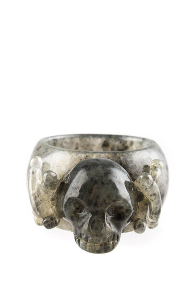 Designer Womens Jade Skull Ring Gray Ring Size 7