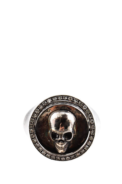 Designer  Sterling Silver Diamond Skull Turning Ring Size 7