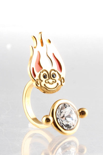 Jiwinaia x Trolls Crystal Gold Tone Enamel Piercing Ring Size 5