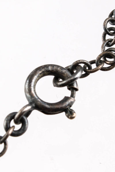 Designer Womens Silver Tone Chain Rhinestone Choker Necklace Black