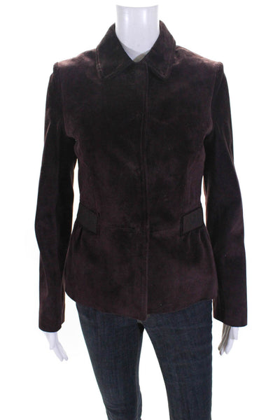 Kiton Womens Button Front Collared Suede Jacket Wine Red Size Italian 44