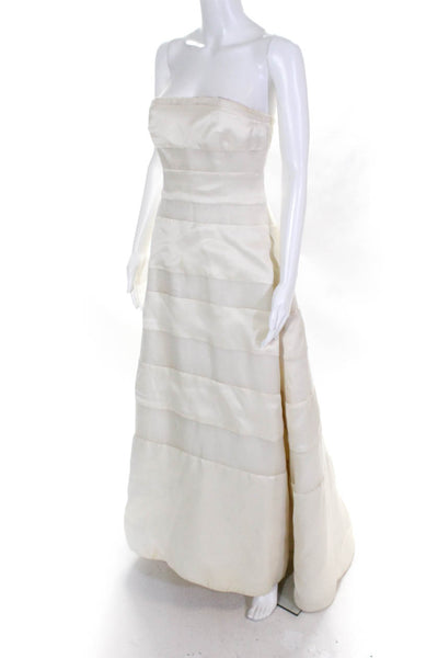 Vera Wang Womens Strapless Sheer Striped Full Length Wedding Gown White Size 6