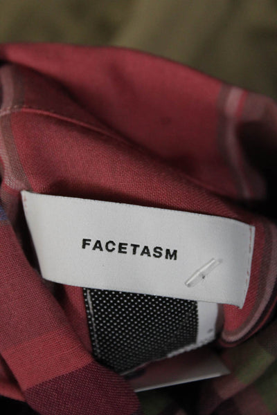 Facetasm Womens Button Front V Neck Striped Fringe Shirt Pink Wool Size 2