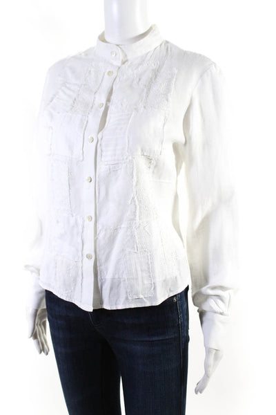 Phos Phoro Womens Button Front Crew Neck Linen Shirt White Size Medium