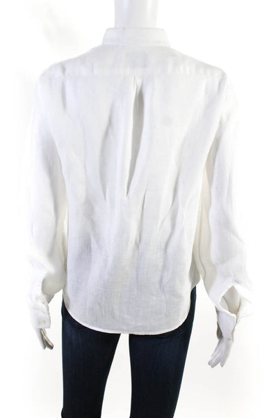 Phos Phoro Womens Button Front Crew Neck Linen Shirt White Size Medium