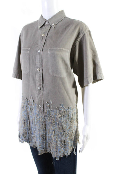 Artisan Collage Womens Button Front Paisley Fringe Shirt Brown Cotton Medium
