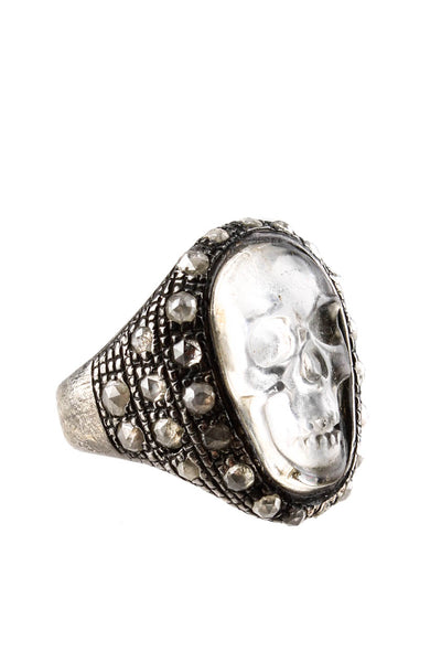 Designer Womens Sterling Silver Diamond Skull Cocktail Ring Size 5