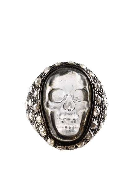 Designer Womens Sterling Silver Diamond Skull Cocktail Ring Size 5