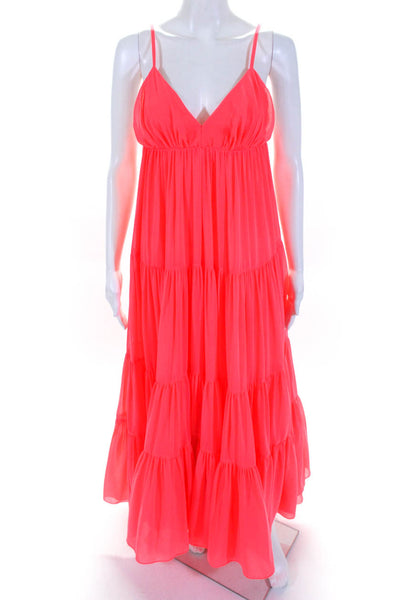 Valentino Womens Back Zip Spaghetti Strap V Neck Gown Neon Pink Size Italian 40