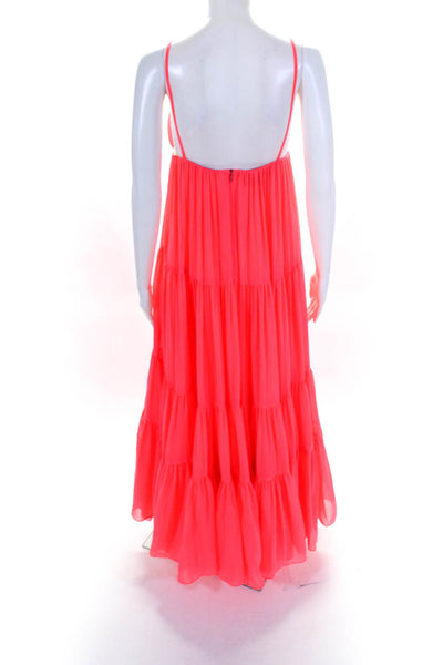 Valentino Womens Back Zip Spaghetti Strap V Neck Gown Neon Pink Size Italian 40