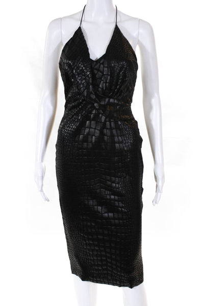 Tom Ford Womens Crocodile Jacquard V Neck Halter Sheath Dress Black Size FR 36