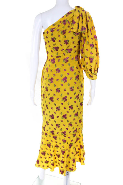 Gucci Womens 2017 Glitter Floral One Shoulder Midi Dress Yellow Pink Size IT 36