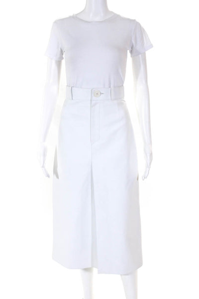 Balenciaga Womens Midi Length Leather A Line Skirt White Size FR 36