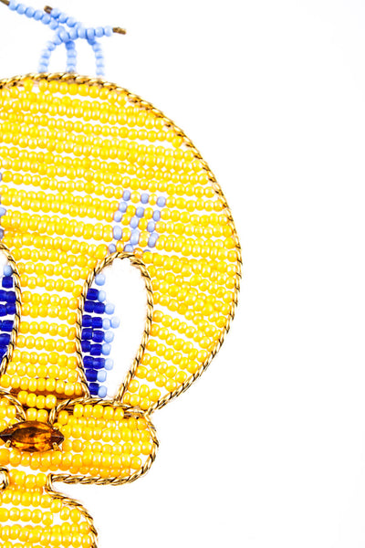 Erickson Beamon Womens Gold Tone Rhinestone Beaded Cartoon Bird Pin Yellow
