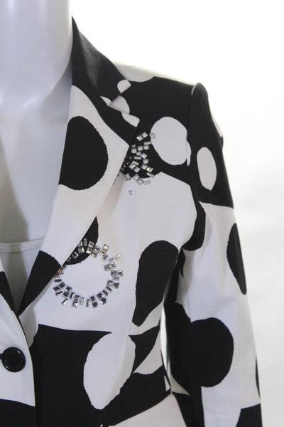 Libertine America Womens Printed Embellished Button Blazer Black White Size Smal