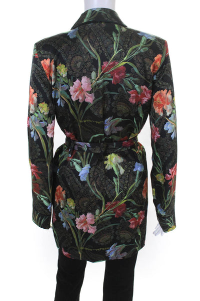 Off White Womens Floral Belted Jacket Black Green Pink Size Italian 38