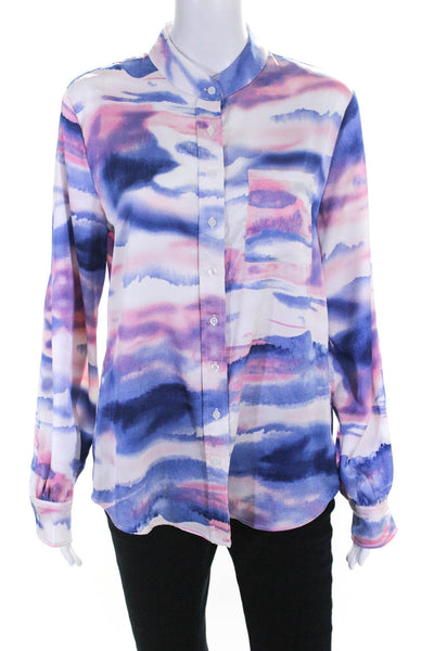 The Shirt Womens Satin Tie Dye Button Up Long Sleeve Blouse Pink Blue Size L