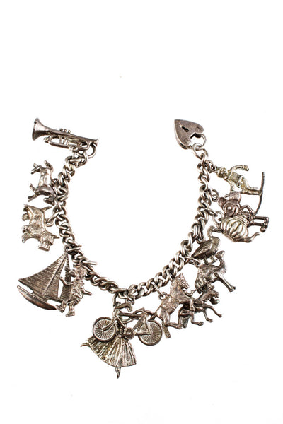 Designer Womens Sterling Silver Novelty Charm Bracelet